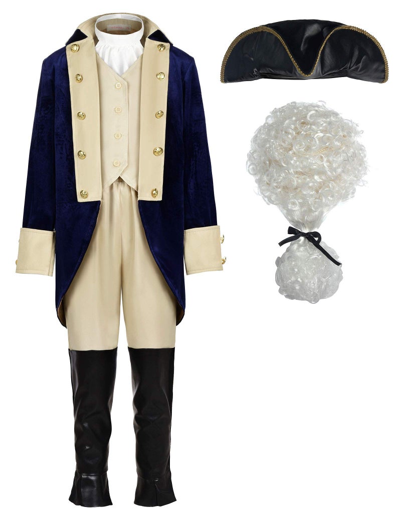 ReliBeauty Washington Costume Boys Hamliton American Colonial Uniform with Wig 150 - Image 1